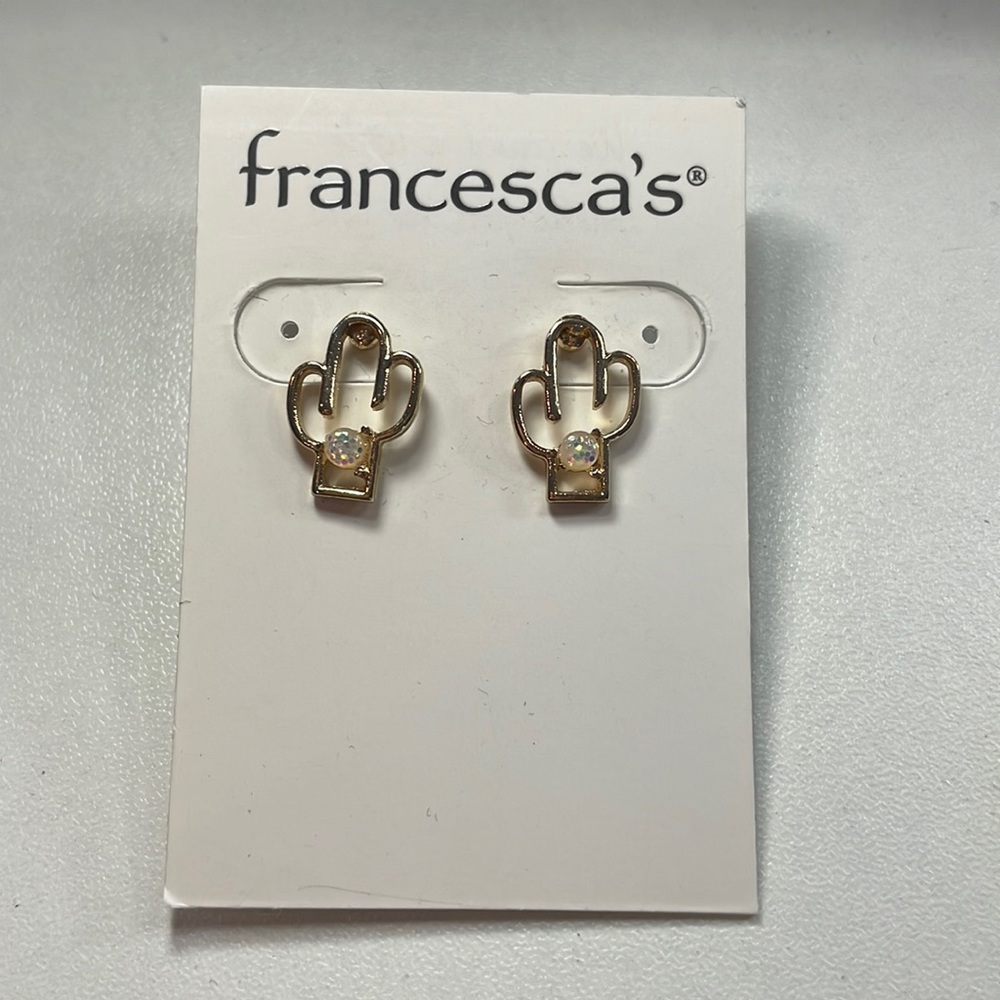Gold Cactus Earrings Francescas Pearl Stud Post Backing Outline Dainty